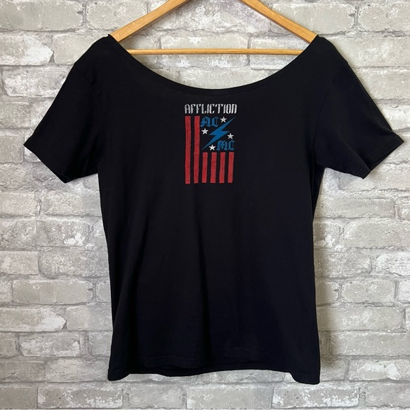 Affliction Women's Medium Skull Studded Distressed Graphic Tshirt. Scoop Neck. - Picture 2 of 8